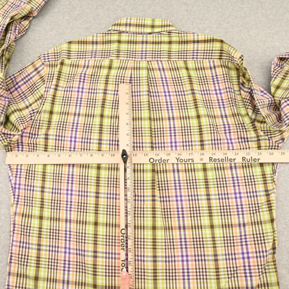 100% Cotton Peter Millar Mens L Plaid Custom Embroidered Cuff Luxury Sport Shirt